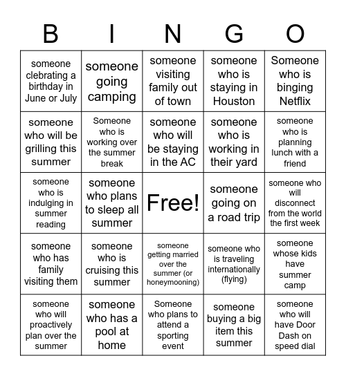 Summer Bingo Card