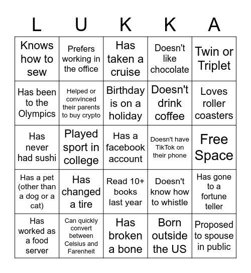 Lukka Bingo Card