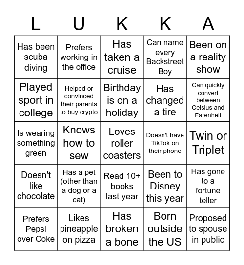 Lukka Bingo Card