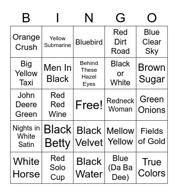 True Colors Bingo Card