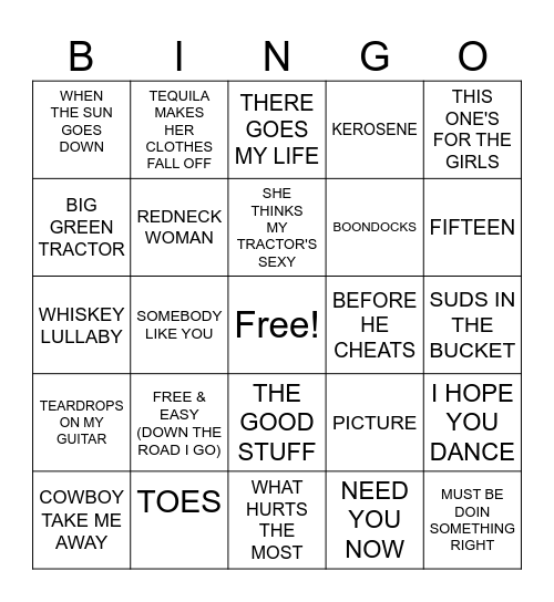 8/7- 2000's Country Hits Bingo Card