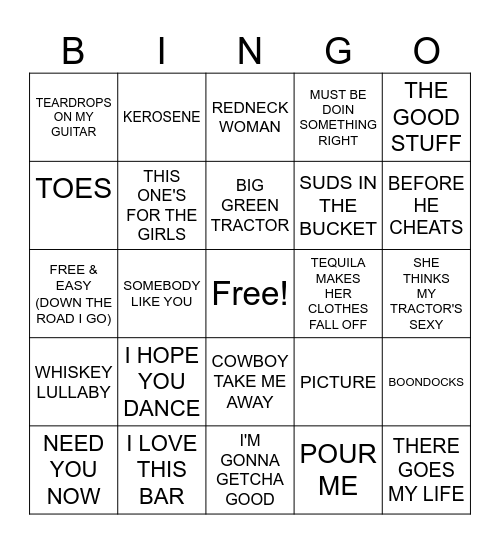 Round Two: 2000's Country Hits Bingo Card