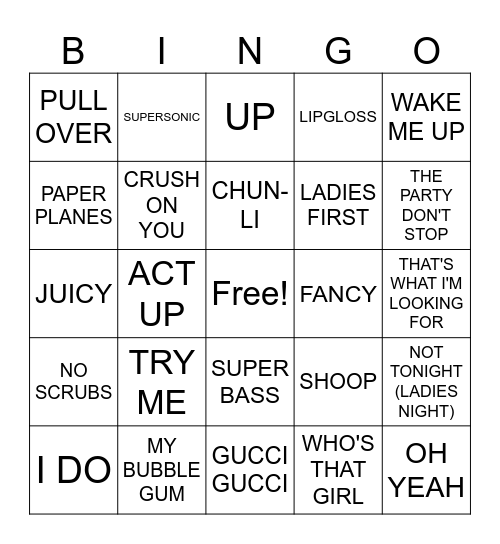 Female Rappers Bingo Card
