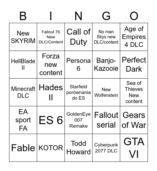 Summer game FEST Bingo Card