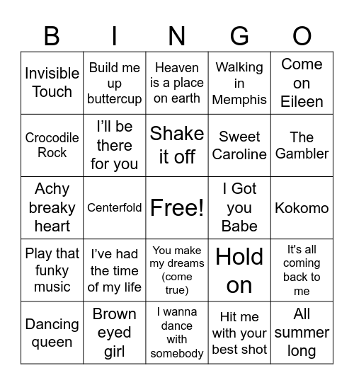 Sand Bar Music Trivia Bingo Card