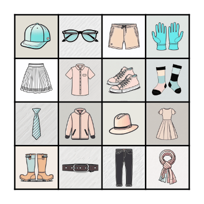 The clothes Bingo Card
