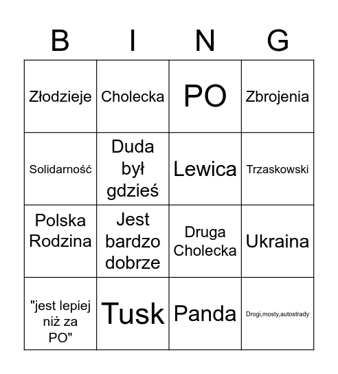TVP BINGO Card