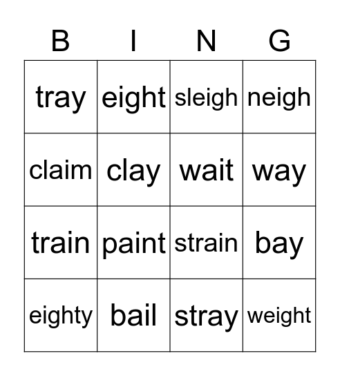 ai ay eigh Bingo Card