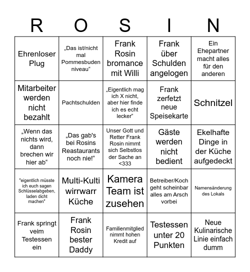 Frank Rosin Bingo Card