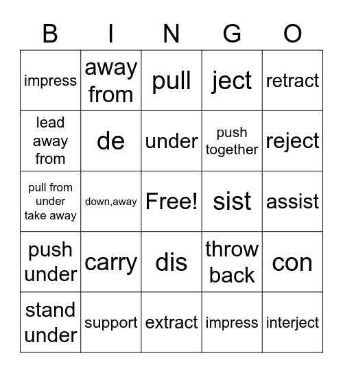 Morphology Bingo Card