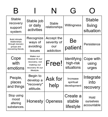 Recovery Process BINGO Card