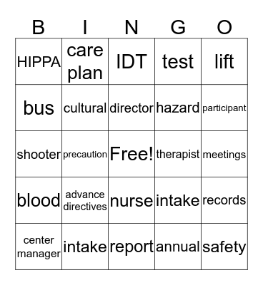 PACE TRAINING Bingo Card