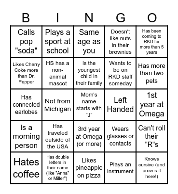 Alpha Week Bingo! Bingo Card