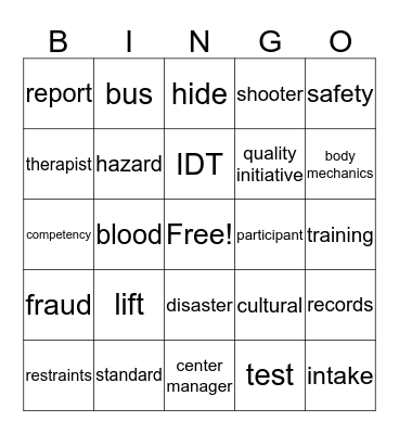 PACE TRAINING Bingo Card