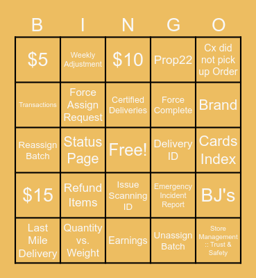 INSTACART BINGO Card