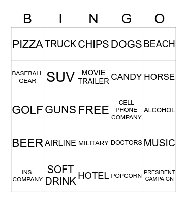 T.V COMMERCIAL Bingo Card