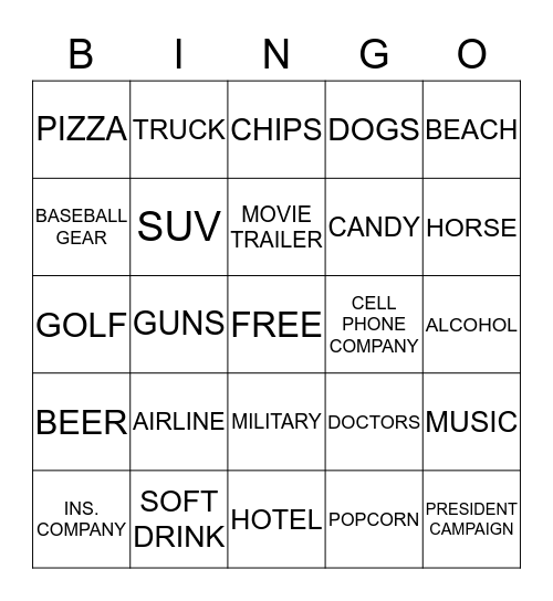 T.V COMMERCIAL Bingo Card