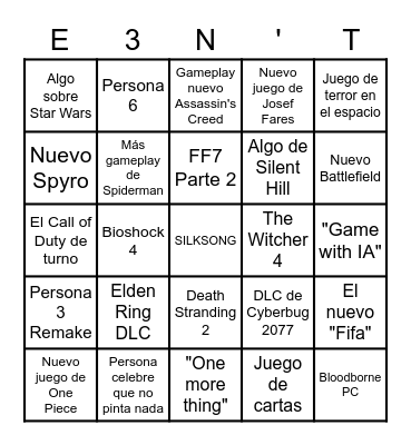 E3n't Bingo Card
