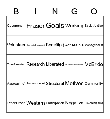 SJCE Bingo Card