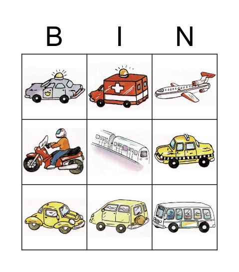 Transportation Bingo Card