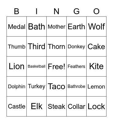 /k/, /l/, and /th/ Sound BINGO Card