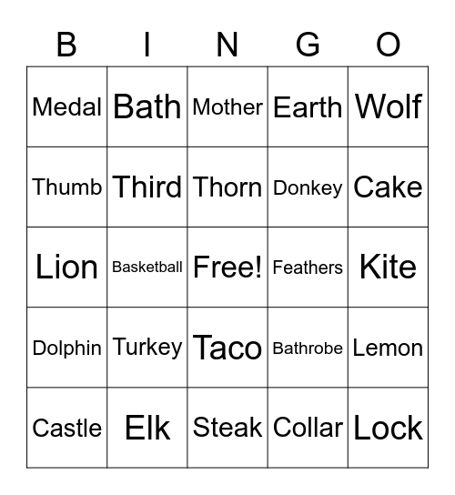 /k/, /l/, and /th/ Sound BINGO Card