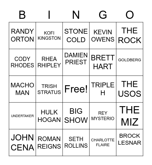 WWE BINGO Card