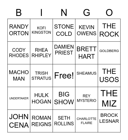 WWE BINGO Card