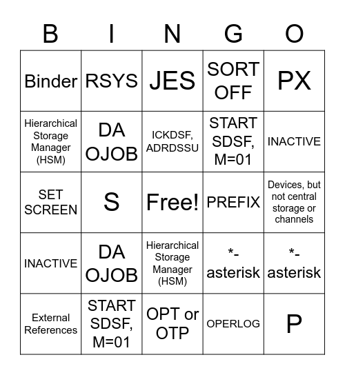 SDSF Bingo Card