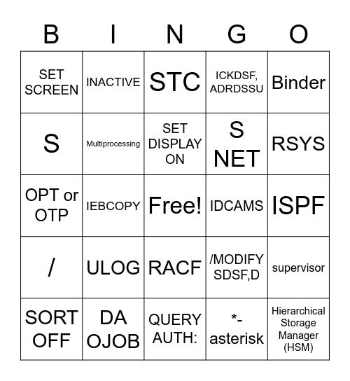 SDSF Bingo Card