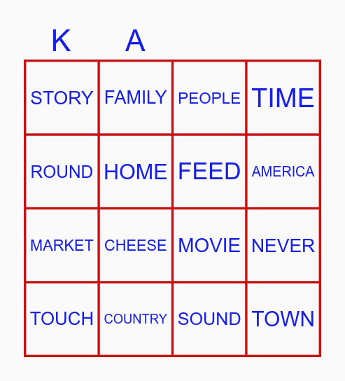 K - A Bingo Card