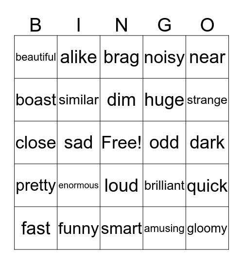 SYNONYM BINGO Card