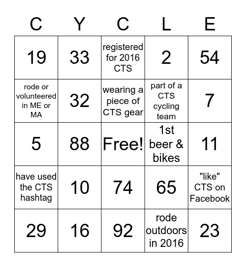 Beer & Bikes CYCLE (Bingo) Bingo Card