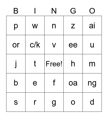 JOLLY PHONICS Bingo Card