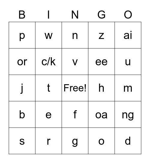 JOLLY PHONICS Bingo Card