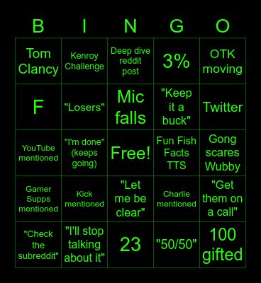 Twitch Rant Bingo Card