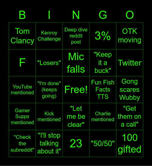 Twitch Rant Bingo Card