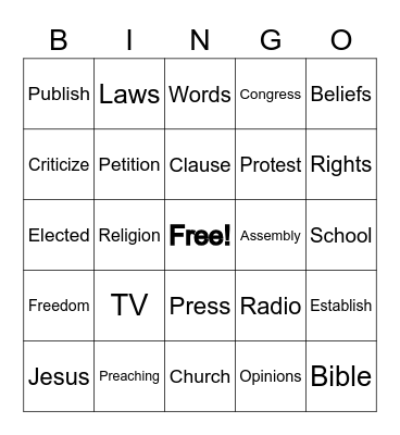 First Amendment Bingo Card