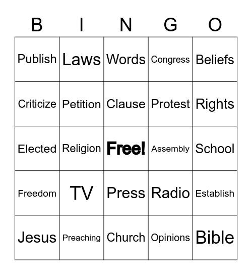 First Amendment Bingo Card