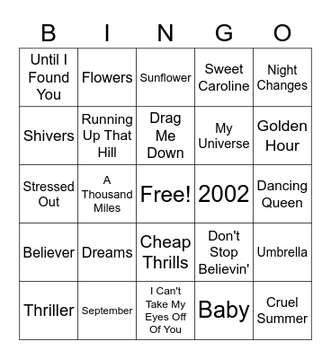 MUSIC BINGO Card