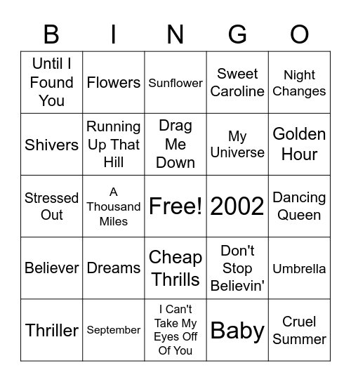 MUSIC BINGO Card