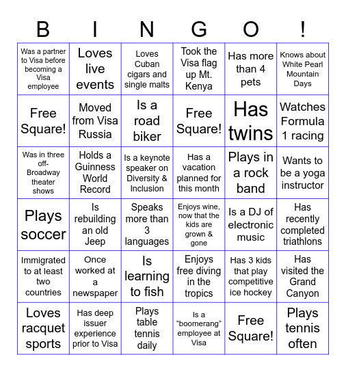 Find a Country Manager who... Bingo Card