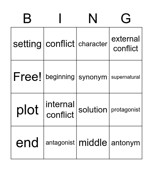 G5 A3 reading vocabulary Bingo Card