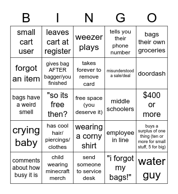 customer bingo Card
