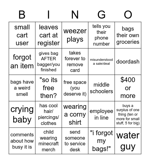 customer bingo Card