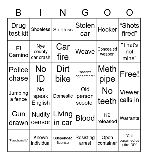 New Boot Goofin Bingo Card