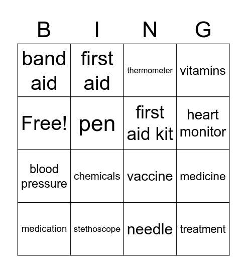 First Aid Kit Bingo Card