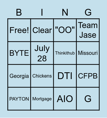 MORTGAGE MAYHEM Bingo Card