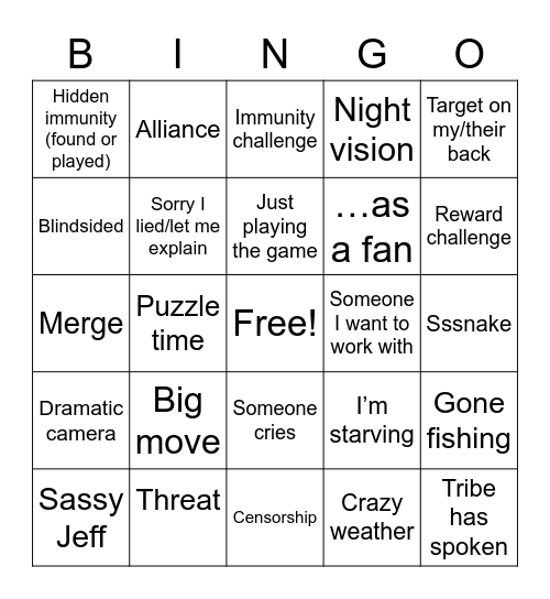 Survivor Bingo Card