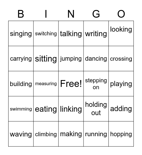 Action Verbs Bingo Card